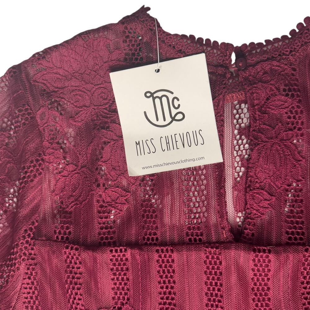 NWT Miss Cheivous Burgundy Boho Lace Layered 3/4 Sleeve Blouse, Women’s L - Picture 9 of 9